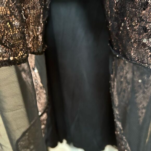 Candalite Petite Black Copper Lace Sequined Romantic Goth Maxi Dress PM - Picture 8 of 11